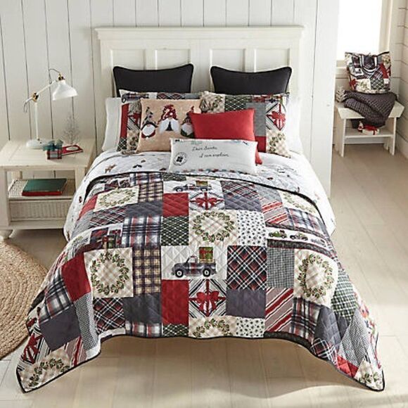 Christmas Truck Farmhouse QUEEN Quilt Set Holiday - Picture 1 of 5
